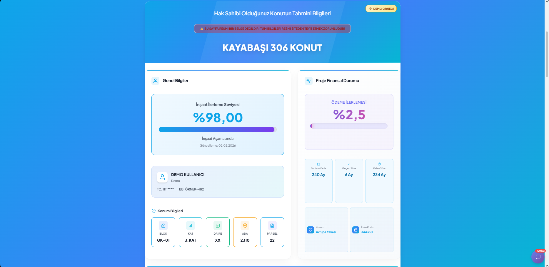 TOKİ Kura Sonuçları Sorgulama Platformu - Sosyal Sorumluluk Projesi